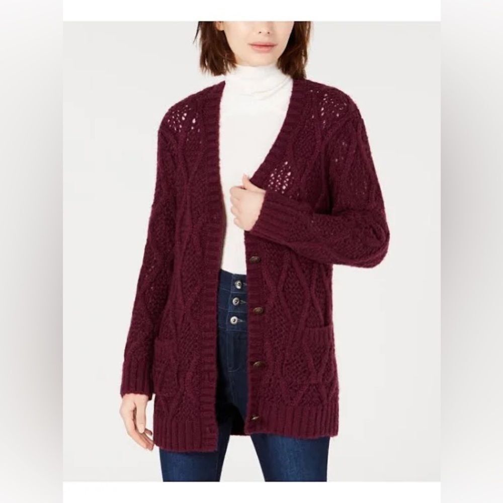 Wayf Womens Crochet Cardigan Sweater, Purple large